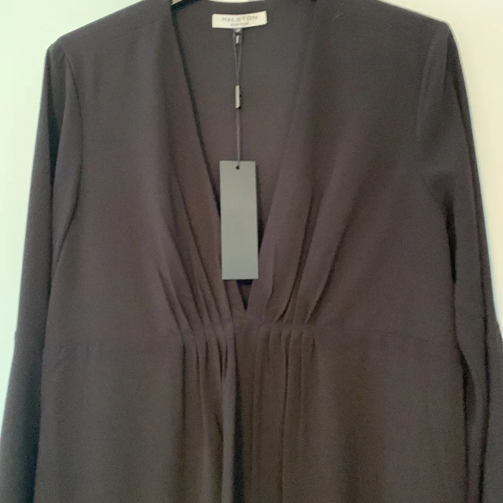 Halston Heritage low v neck, tuxedo mini dress. - Picture 2 of 6